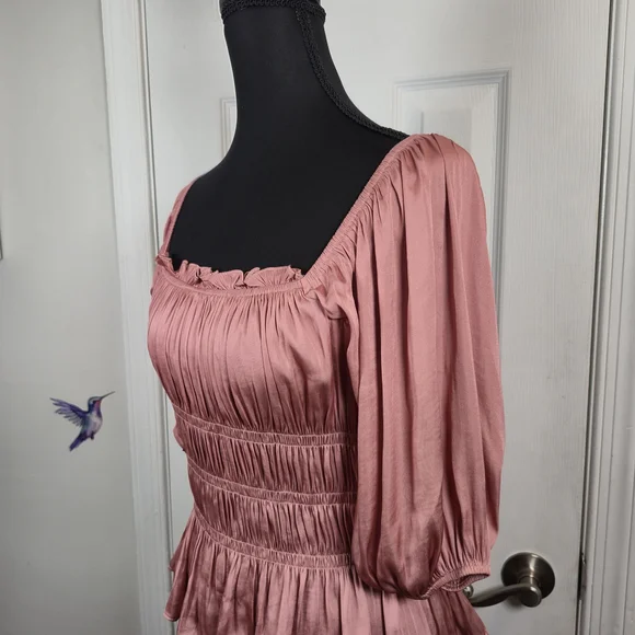 DO+BE Mauve Smocked Puff Sleeve Peplum Blouse | Romantic Valentine Top | Size S - Picture 4 of 7